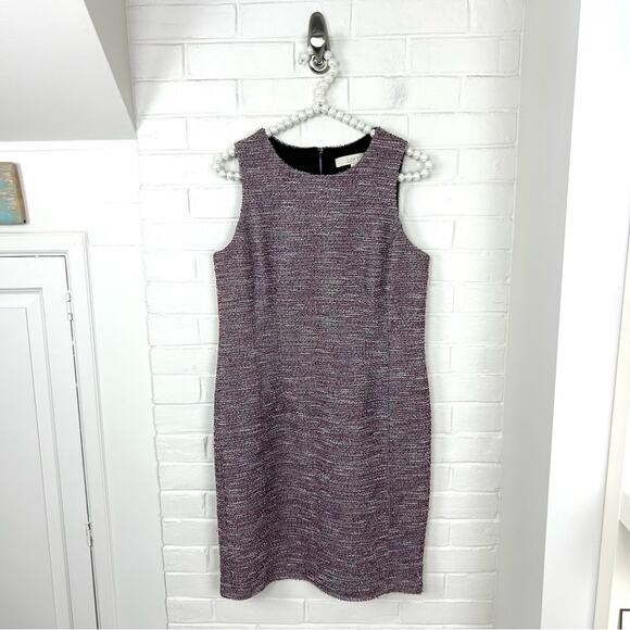 LOFT Mixed Red Boucle Tweed Knit Sleeveless Career Sheath Dress Size 8P - Picture 2 of 10